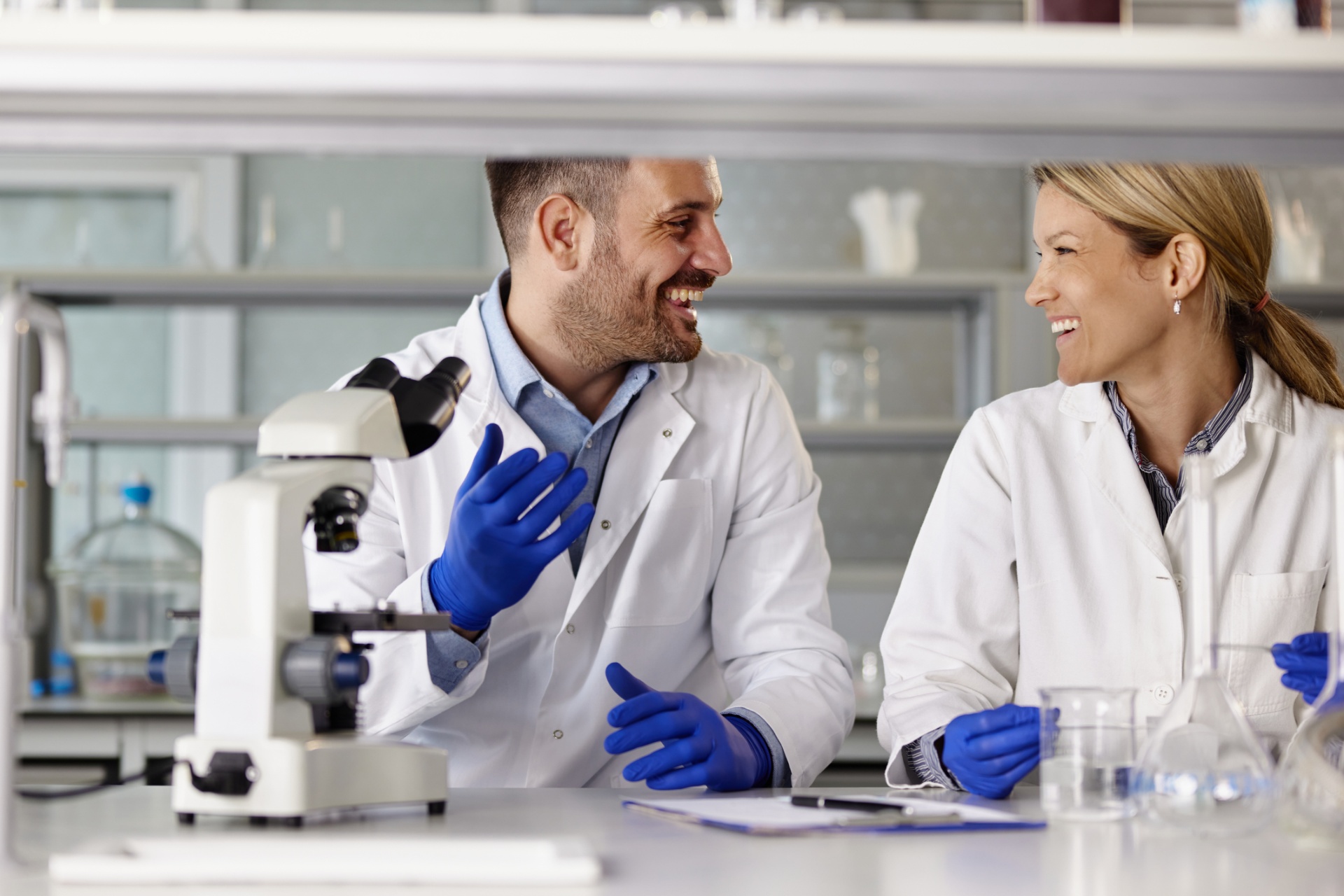 Life science researchers collaborating in a laboratory